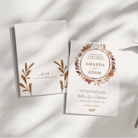 Elegante Boho Herfst Waterverf bruiloft Kaart