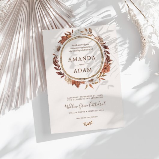 Elegante  Boho Herfst Waterverf bruiloft Kaart