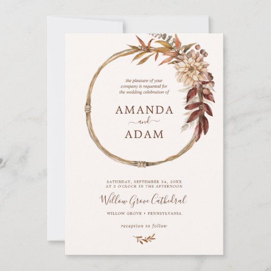 Elegante  Boho Herfst Waterverf bruiloft Kaart (Voorkant)