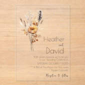 Elegante boho herfst wilde bloemen Bruiloft Acryl Uitnodigingen (Voorkant)