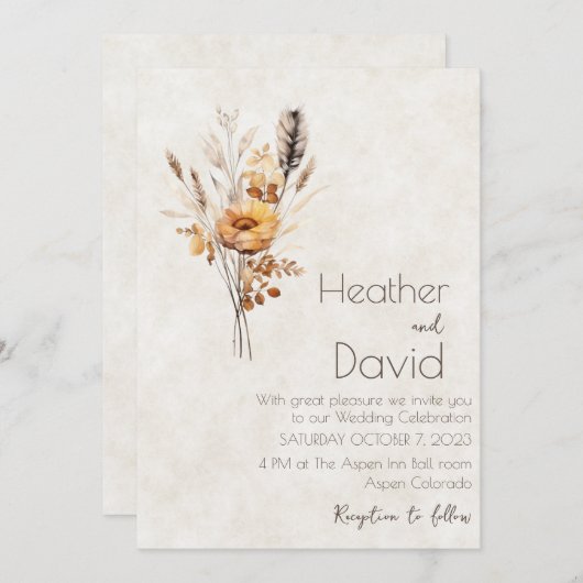 Elegante boho herfst wilde bloemen Bruiloft Kaart (Voorkant / Achterkant)