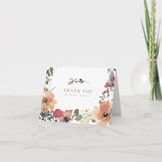 Elegante Boho Herfst Wildflower bruiloft dank u Bedankkaart (Voorkant)