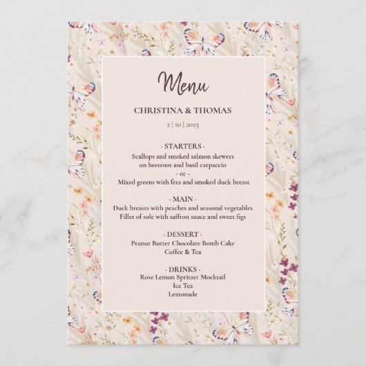Elegante Boho Herfst Wildflower Wedding Menu (Voorkant)