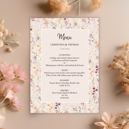 Elegante Boho Herfst Wildflower Wedding Menu