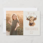 Elegante Boho Highland Koe Kids Foto Verjaardag Bedankkaart (Voorkant)