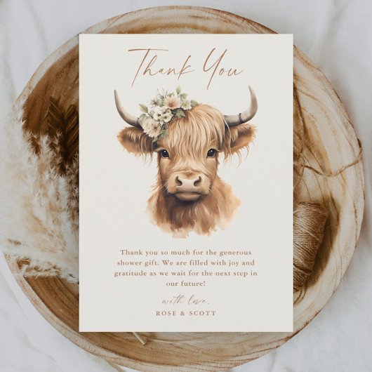 Elegante Boho Hoogland Koe Bridal Shower Bedankkaart