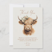 Elegante Boho Hoogland Koe Kinderverjaardag Bedankkaart (Voorkant)