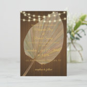 Elegante Boho Huwelijksuitnodiging met Palm Leaf e Kaart (Staand voorkant)