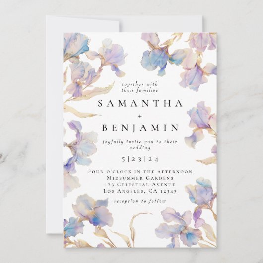 Elegante Boho Iris Alles In Een Bruiloft Kaart (Voorkant)