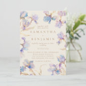 Elegante Boho Iris Alles In Een Bruiloft Uitnodigi Kaart (Staand voorkant)