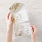 Elegante Boho Ivoor en Gouden Pampa's All In One Uitnodiging (Afscheurbaar)