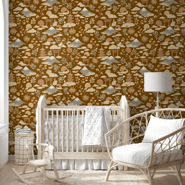 Elegante Boho Japan geïnspireerde Terracotta Behang (Kinderen)