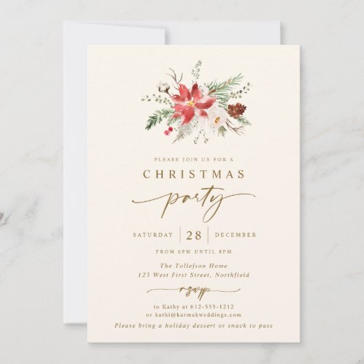 Elegante Boho Kerst Party Uitnodiging Cream Gold (Voorkant)