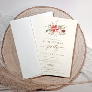 Elegante Boho Kerstfeest Uitnodiging Crème Goud