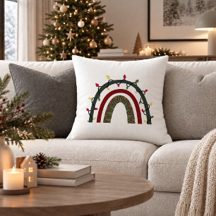 Elegante Boho Kerstmis Rood Groen Minimalistische Kussen