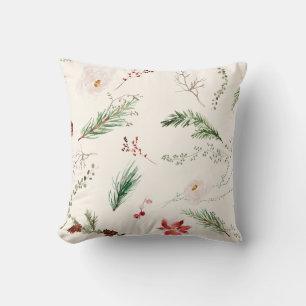 Elegante Boho Kerstvakantie Poinsettia Pine Kussen