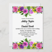 Elegante Boho Kleurrijke Rozen Zomer Bloemen Huwel Kaart (Voorkant)