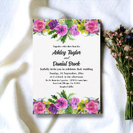 Elegante Boho Kleurrijke Rozen Zomer Bloemen Huwel Kaart