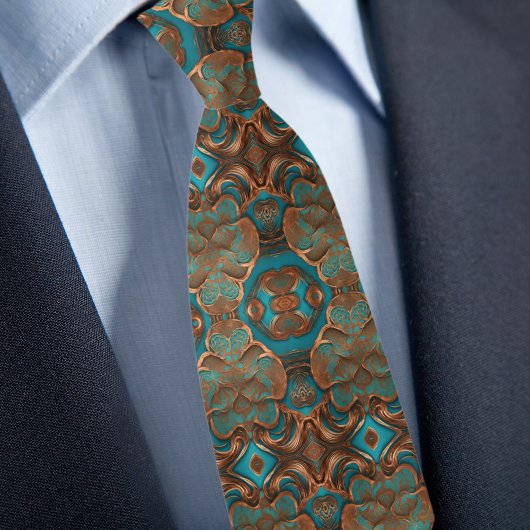 Elegante Boho Koper Turkoois Patroon Stropdas