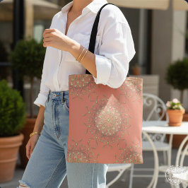 Elegante Boho Koraal Roze & Goud Juwelen Mandala Tote Bag