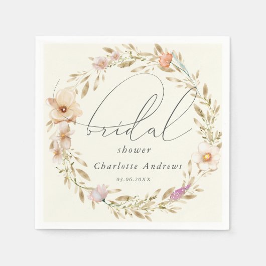 Elegante, boho krans, handgeschreven Bruids Shower Servet (Voorkant)