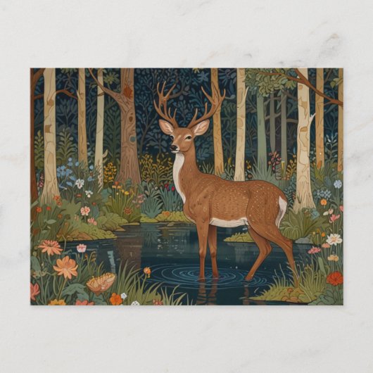 Elegante boho kunst rustieke bos herten briefkaart (Voorkant)