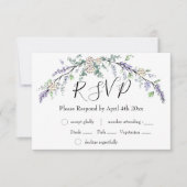 Elegante boho Lavendel witte roos en Eucalyptus RSVP Kaartje (Voorkant)