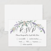 Elegante boho Lavendel witte roos en Eucalyptus RSVP Kaartje (Voorkant / Achterkant)