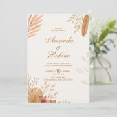 Elegante Boho Leaf bruiloft uitnodiging (Staand voorkant)