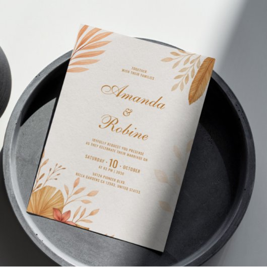 Elegante Boho Leaf bruiloft uitnodiging