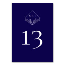 Elegante Boho Leaf Monogram Donkerblauw Huwelijk