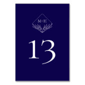 Elegante Boho Leaf Monogram Donkerblauw Huwelijk Kaart (Achterkant)