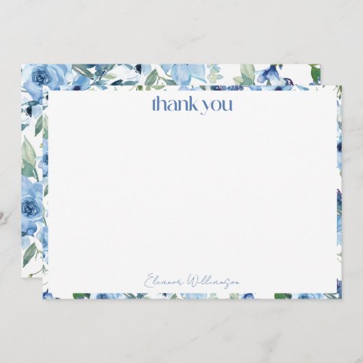 Elegante Boho Lichtblauwe Aquarel Aangepaste Bruid Bedankkaart (Voorkant / Achterkant)