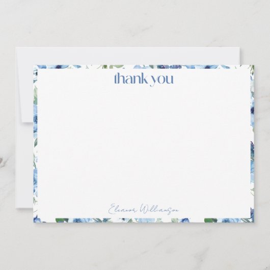 Elegante Boho Lichtblauwe Aquarel Huwelijk Bruids Bedankkaart (Voorkant)