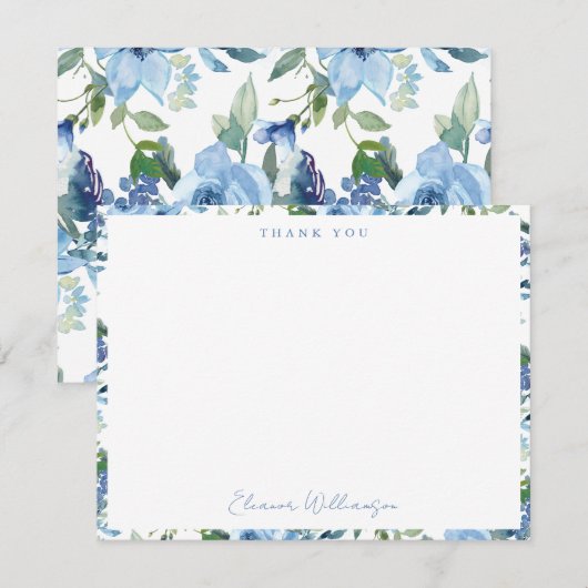 Elegante Boho Lichtblauwe Waterverf Brunch Bubble Bedankkaart (Voorkant / Achterkant)