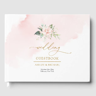 Elegante boho lichtroze rozen gouden bruiloft gastenboek