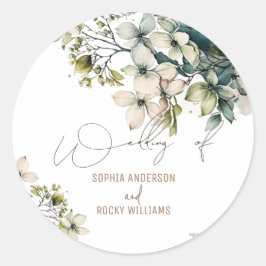 Elegante Boho Lieve Wilde Bloem Bloemrijke trouwka Ronde Sticker