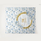 Elegante Boho Light Blue Sweet Sixteen Gold Glitte Wandkleed (Voorkant (horizontaal))