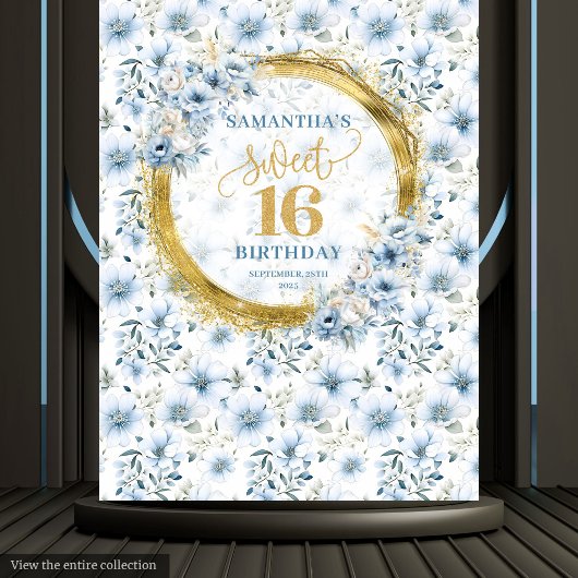 Elegante Boho Light Blue Sweet Sixteen Gold Glitte Wandkleed