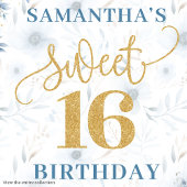 Elegante Boho Light Blue Sweet Sixteen Gold Glitte Wandkleed