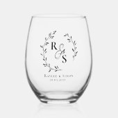 Elegante Boho lijn kunst bloemenkrans monogram Wijnglas Zonder Voet (Voorkant)
