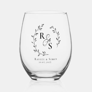 Elegante Boho lijn kunst bloemenkrans monogram Wijnglas Zonder Voet