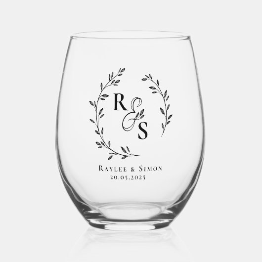 Elegante Boho lijn kunst bloemenkrans monogram Wijnglas Zonder Voet (Voorkant)