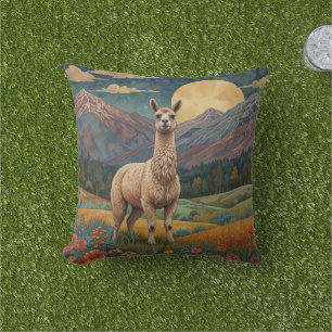 Elegante boho llama alpaca landschap buitenkussen