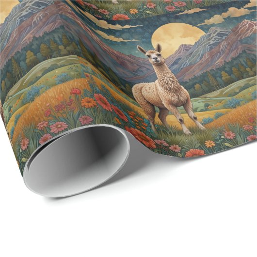 Elegante boho llama alpaca landschap cadeaupapier (Rol Hoek)