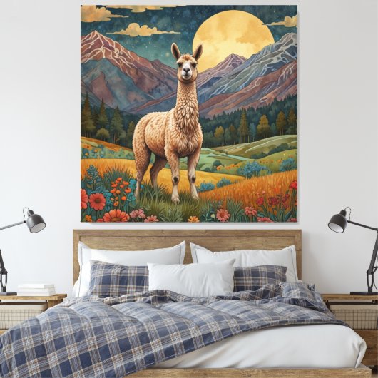 Elegante boho llama alpaca  landschap canvas afdruk (Insitu (Slaapkamer))