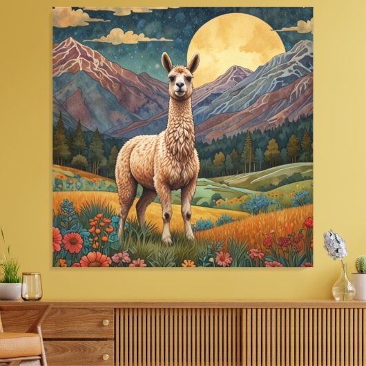 Elegante boho llama alpaca landschap canvas afdruk (Insitu (Woonkamer))