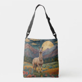 Elegante boho llama alpaca landschap crossbody tas (Achterkant)