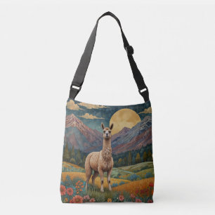 Elegante boho llama alpaca landschap crossbody tas