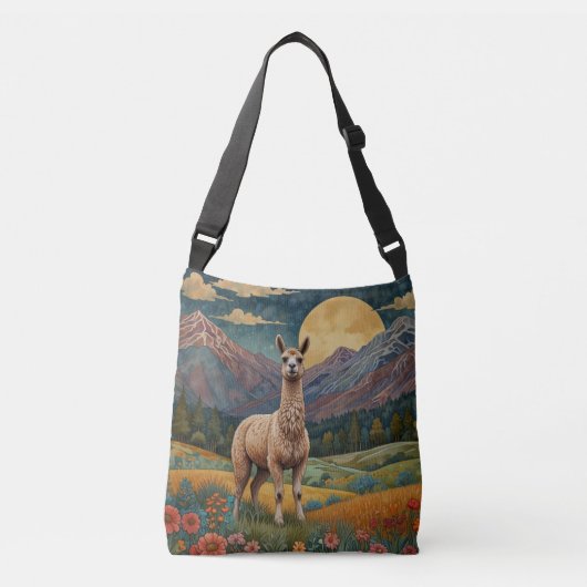 Elegante boho llama alpaca landschap crossbody tas (Voorkant)
